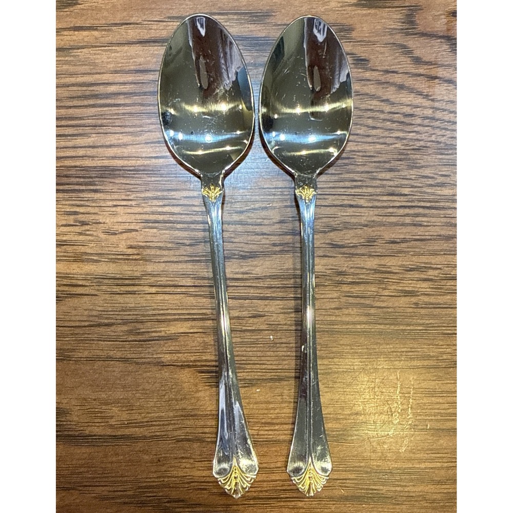 Set 2‎ Towle Stainless Steel Santa Barbara 18/8 Spoons 7 3/4" Gold Accent